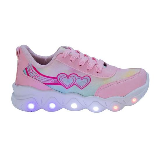 Imagem de Tênis Led Infantil Feminino Casual Jogging Estrela Coração Rosa