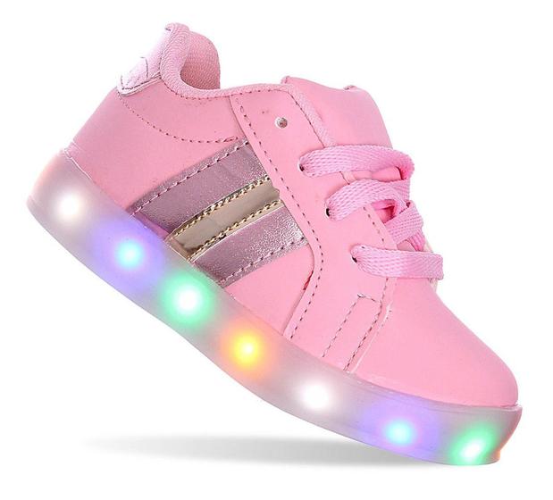 Imagem de Tenis Led Luz brilha pisca acende Feminino infantil menina criança  rosa ou branco