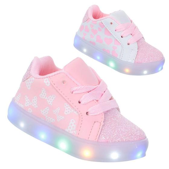 Imagem de Tenis Led Luz Glitter Feminino infantil Branco ou Rosa PC026