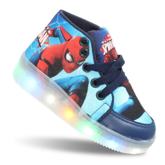 Imagem de tenis led luzinha botinha infantil homem aranha masculino