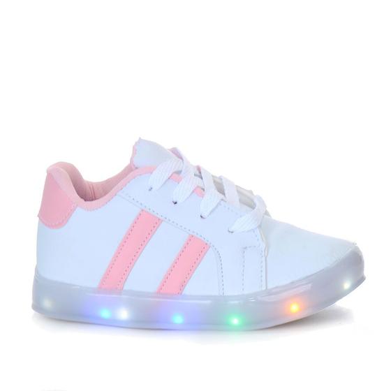 Imagem de Tenis Luzinha Luz Led Infantil Juvenil Feminino Menina Branco Rosa