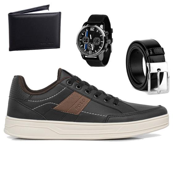 Imagem de Tenis Masculino Casual Kit Sapato Relogio Carteira e Cinto Elegante