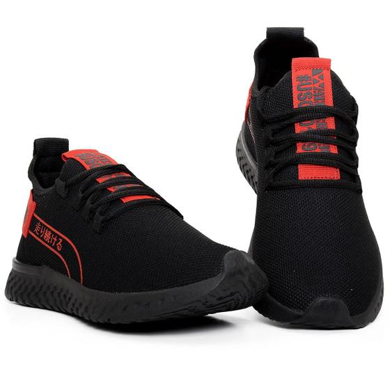 Imagem de Tenis Masculino Esportivo Wayke Original Confortável Lançamento Preto Preto Vermelho