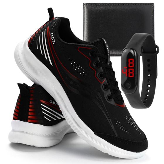 Imagem de Tenis Masculino Wit Shoes Casual Preto Esportivo Carteira E Relogio Digital