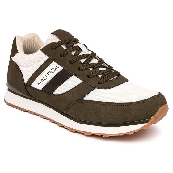 Imagem de Tênis masculinos casuais modernos com cadarço da Nautica Oxford Comfortable Walking Shoe-Outfall 3-Off White Olive-9.5