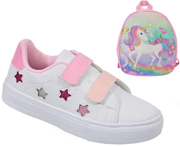 Imagem de Tênis Menina Estrela Glitter Feminino Infantil + Mochila Unicórnio