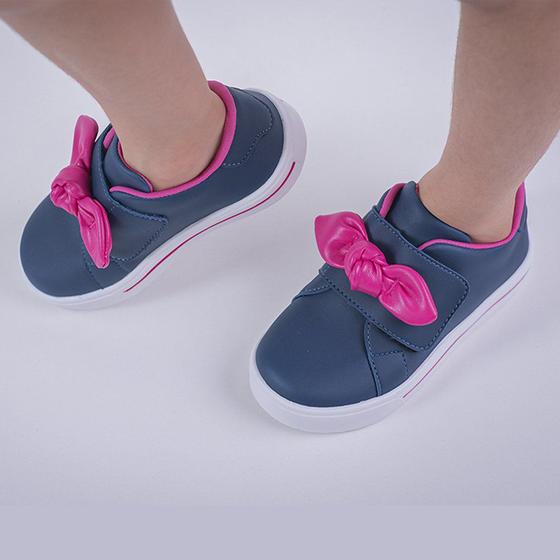 Imagem de Tênis Menina Infantil Slip On Calce-Fácil Marinho Laço Pink