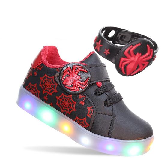 Imagem de Tenis Personagem Com Luzinha Led Luz Pisca Para Menino Com Pulseira Aranha