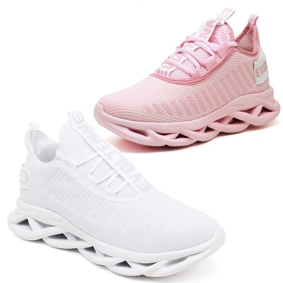 Imagem de Tênis Respiravel E Confortavel Feminino  -2 Pares Branco/Rosa