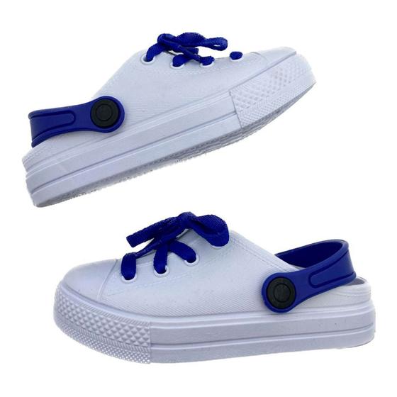 Imagem de Tenis Sandalia Babuche Infantil Estiloso Moda Crianca Confortavel Branco com Azul