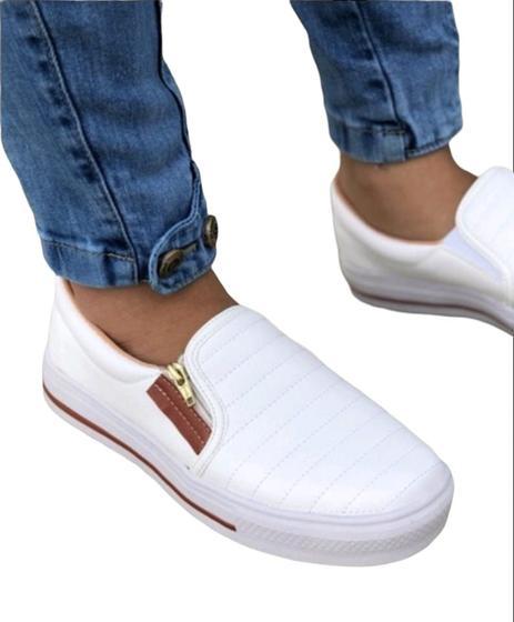 Imagem de Tênis Sapatênis Feminino Casual Sapatilha Slip On Com Zíper