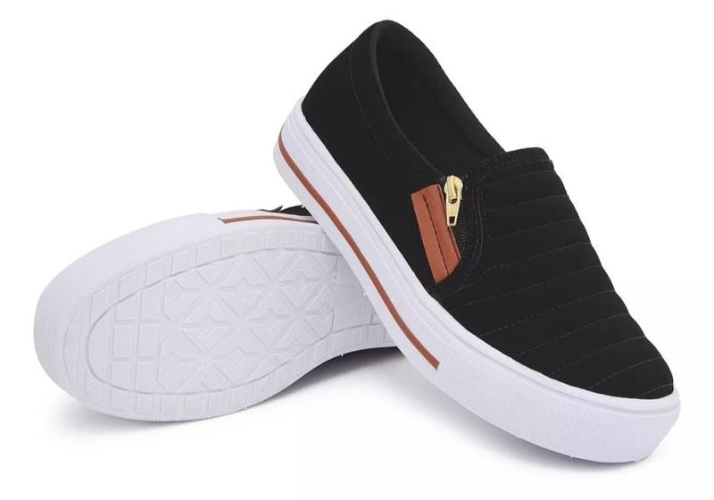 Tênis Sapatênis Feminino Casual Sapatilha Slip On Com Zíper Menor preço em Tênis Sapatênis Feminino Casual Sapatilha Slip On Com Zíper