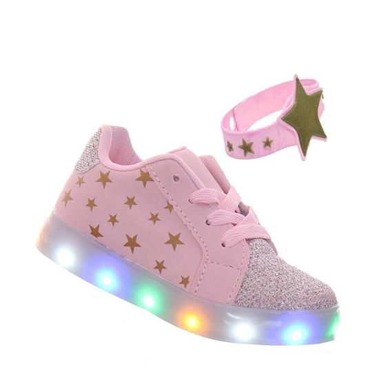 Imagem de Tenis sapato rosa menina com luzes de LED colorida pisca com pulseira