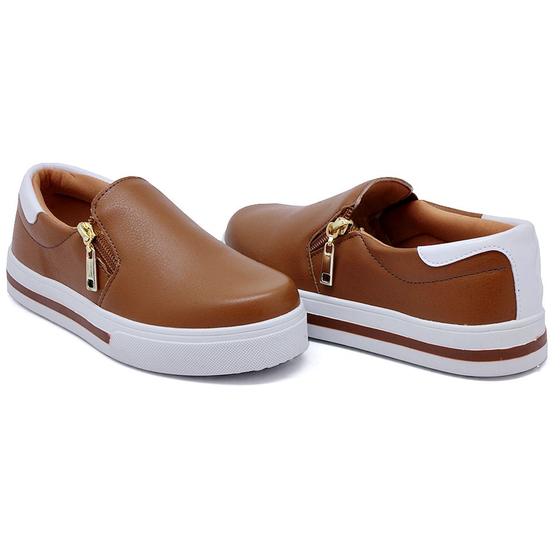 Imagem de Tênis Slip On Amanda Block com Recortes Ziper Lateral e Sola Reta Confortavel