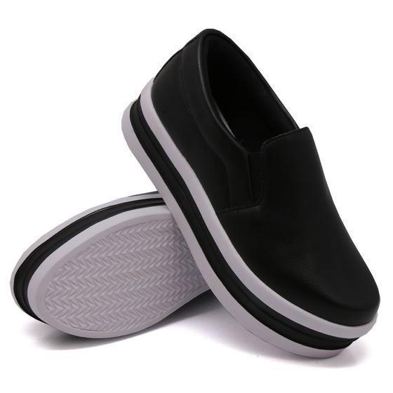 Imagem de Tenis Slip On Amanda Block Liso com Elastico e Sola Alta Detalhe Listras