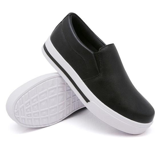 Imagem de Tenis Slip On Amanda Block Liso com Elasticos e Sola Alta Reta Detalhe Listra