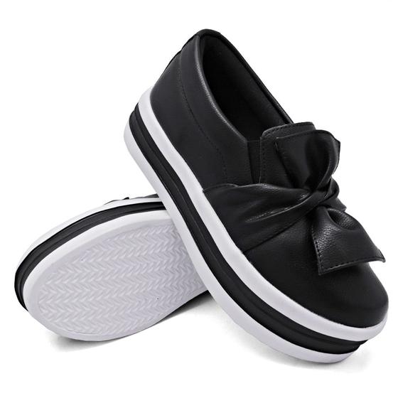 Imagem de Tenis Slip On Amanda Block Liso Detalhe Nó com Elastico e Sola Alta Reta