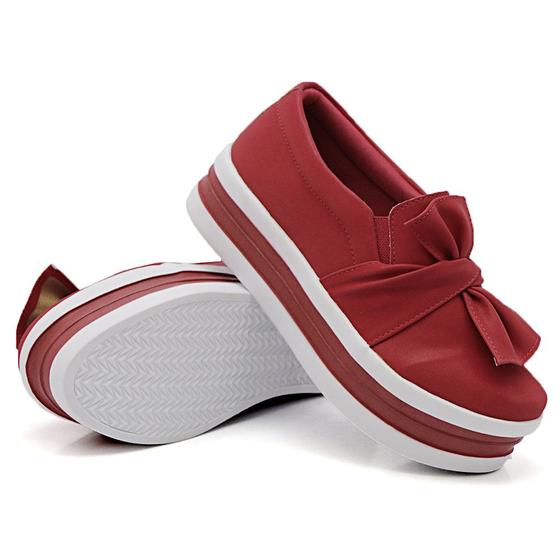 Imagem de Tenis Slip On Amanda Block Liso Detalhe Nó com Elastico e Sola Alta Reta