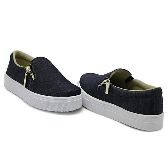Imagem de Tênis Slip On Basico Liso Amanda Block Zíper Lateral com Sola Reta Confortavel