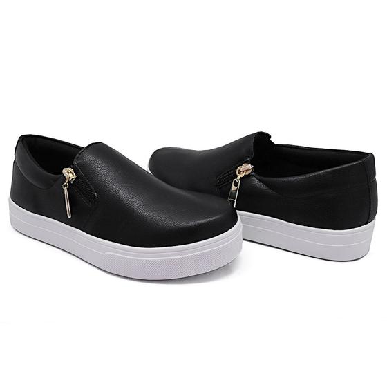 Imagem de Tênis Slip On Casual Liso Amanda Block Zíper Lateral com Sola Reta Confortavel