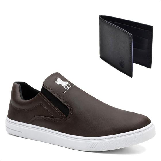 Imagem de Tênis Slip On Casual Polo Masculino Extra Macio + Carteira