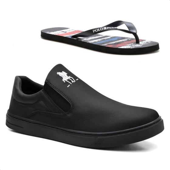 Imagem de Tênis Slip On Casual Polo Masculino Extra Macio + Chinelo