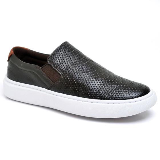 Imagem de Tênis Slip On Casual Sapatênis Couro Antiderrapante Confortável Masculino