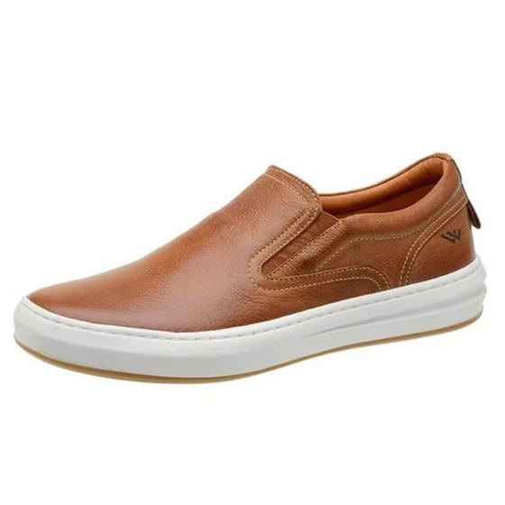 Imagem de Tenis Slip On Couro Casual Calce Facil Palmilha Gel Anti-Impacto Solado Borracha Macio