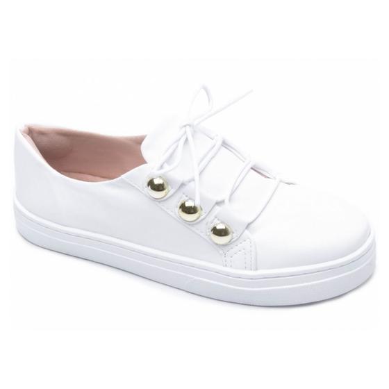 Imagem de Tênis Slip On Feminino Branco, Casual Com Cadarço