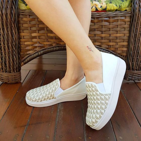 Imagem de Tênis Slip On Feminino Branco Trama Mesclada Off