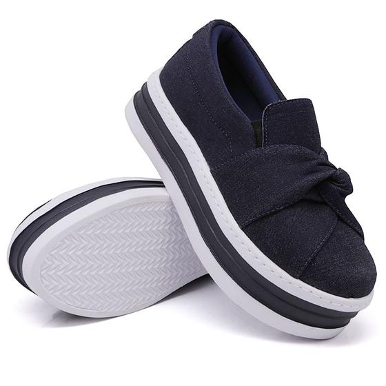 Imagem de Tênis Slip On Feminino Casual Nó Frontal e Sola Borracha Alta Flat Mulher Fashion