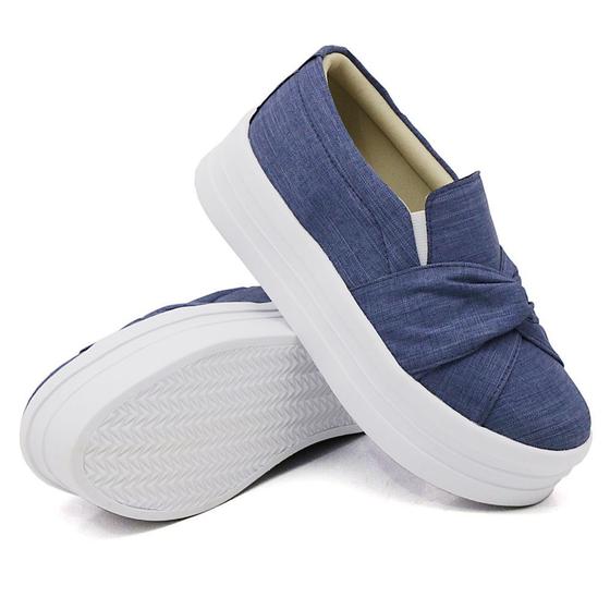 Imagem de Tênis Slip On Feminino Casual Nó Frontal e Sola Borracha Alta Flat Mulher Fashion