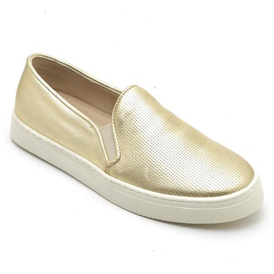 Tênis Slip On Feminino Couro Com Perfuros Casual Conforto Rubim