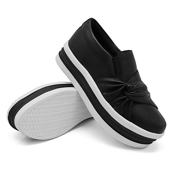 Imagem de Tenis Slip On Moda Fashion Casual Feminino com Nó Frontal Sola Reta Alta Calce Fácil