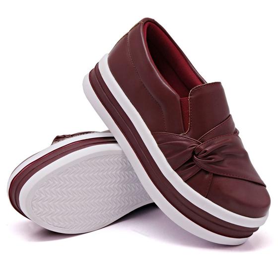 Imagem de Tênis Slip On Moda Fashion Casual Feminino Nó Frontal Sola Reta Alta Mulher Elegante