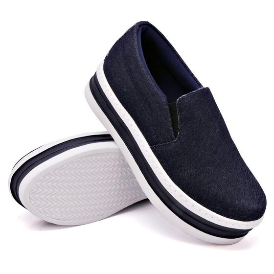 Imagem de Tenis Slip On Yoyo Store Liso com Elastico e Sola Alta Detalhe Listras