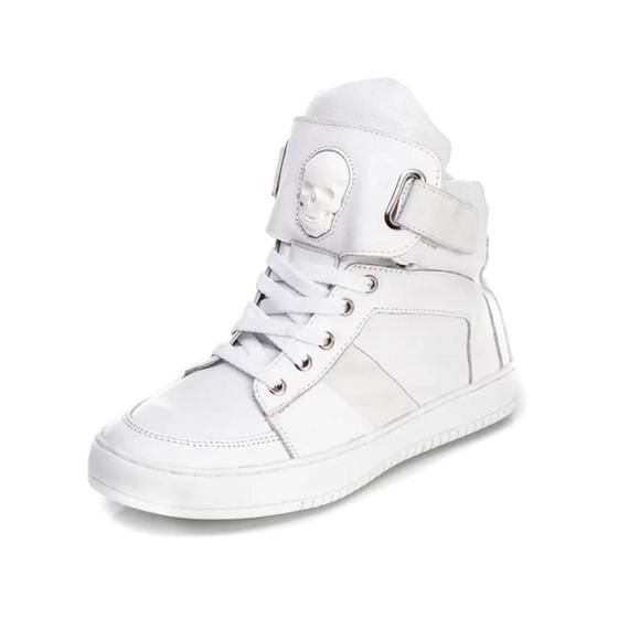 Imagem de Tenis Sneaker Cano Alto Unissex Branco Com tiras autocolantes Botinha Academia