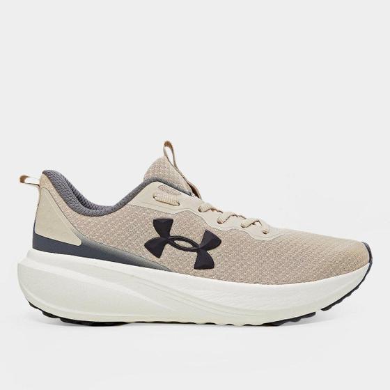 Tênis Under Armour Charged Great bege visto de perfil lateral
