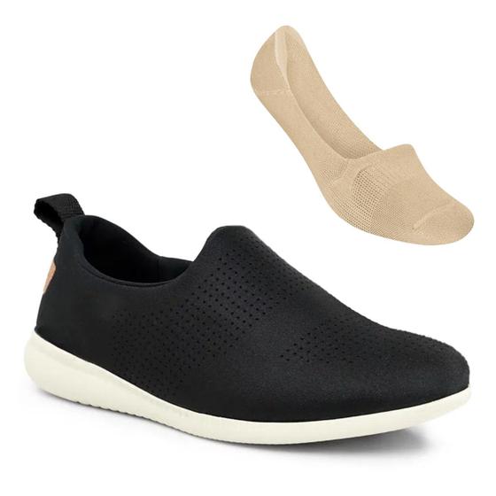 Imagem de Tênis Usaflex Feminino Slip-On Conforto AF0607 + Meia Selene Sapatilha Invisível 7760.001