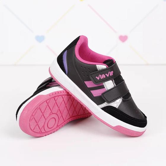 Imagem de TENIS VIA VIP STREET BABY C/ tiras autocolantes E SILK LATERAL PRETO/PINK MENINA