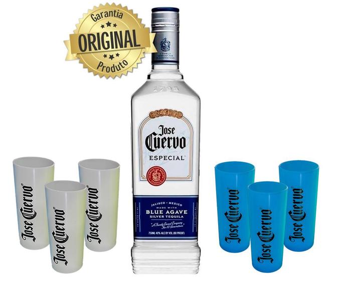 Tequila Branca José Cuervo Blue Agave Silver 750ml + 6 Copos Shot de Acrílico Tequila