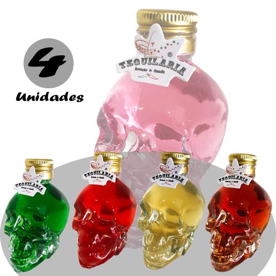 Imagem de Tequila drink Garrafinha mini Caveira kit 4 unid. Skull Shot