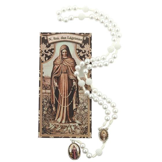 Imagem de Terço Coroa Nossa Senhora Das Lágrimas e Jesus Manietado com Folheto de Oração