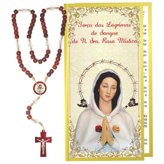 Terco das lagrimas de sangue de n sra rosa mistica c/ folheto Coração de Maria Terço