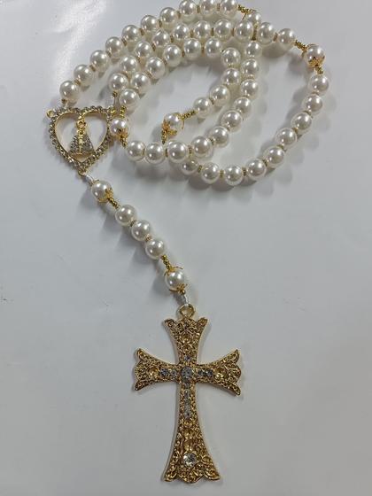 Imagem de Terço de noiva de Nossa Senhora Aparecida com Strass - dourado 