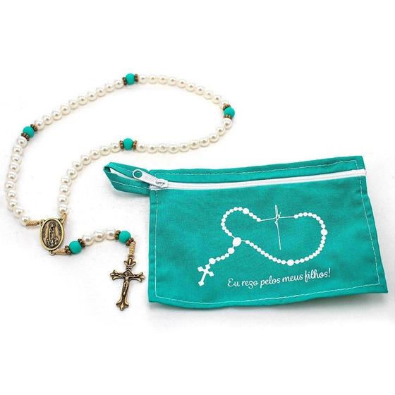 Imagem de Terço Nossa Senhora De Fatima Pérolas Plástico 8Mm Verde