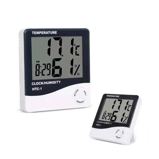 Imagem de Termo-higrômetro Digital Medidor Umidade Temperatura Relógio
