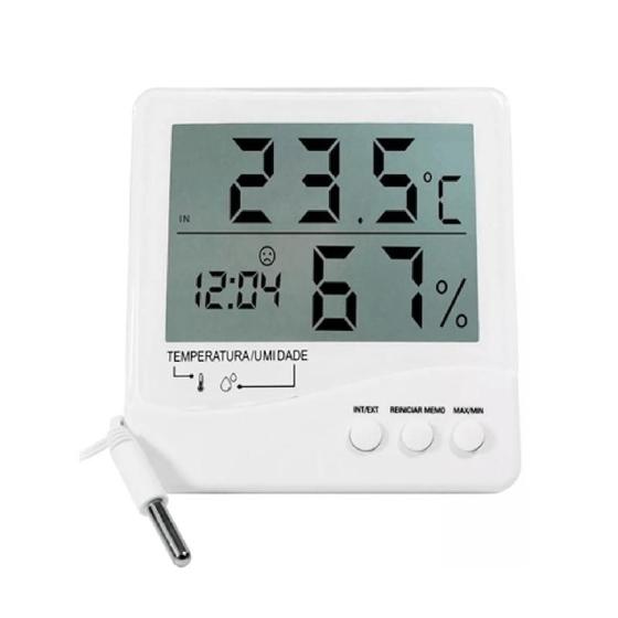 Imagem de Termo-higrometro temperatura interna e externa com relogio e cabo removivel incoterm.