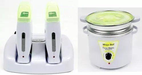 Imagem de Termocera Panela Depilação 900g Com Refil + Base Dupla c/ 2 Rollon Branco E Verde Limão Mega Bell