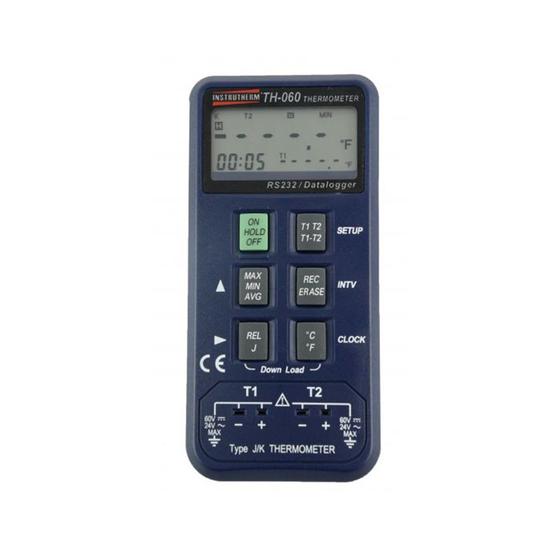 Imagem de Termômetro Digital Datalogger T1 T2 Rs-232 Memória  Tipo Kj 15.000 Dados Windows Th-060 Portátil Instrutherm Estojo